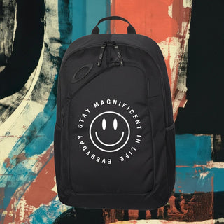 My Store H2Elite 22L Method 360 Ellipse black backpack with white smiley face graphic and utility-inspired design.