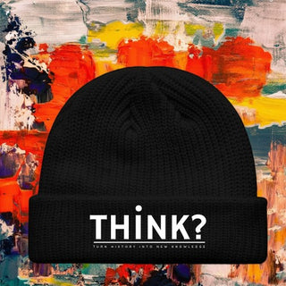 My Store H2Elite Fisherman Beanie in black acrylic with wide ribbed knit and white THINK? graphic on the fold-over.