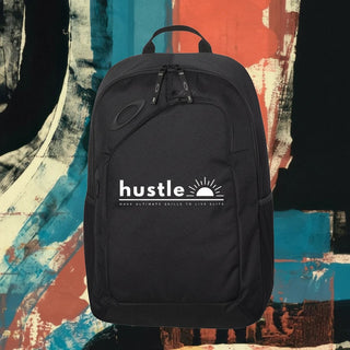 My Store H2Elite 22L Method 360 Ellipse black backpack with white Hustle graphic, featuring a sleek utility design.