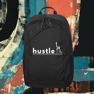 My Store H2Elite 22L Method 360 black backpack with white Hustle graphic and Statue of Liberty icon.